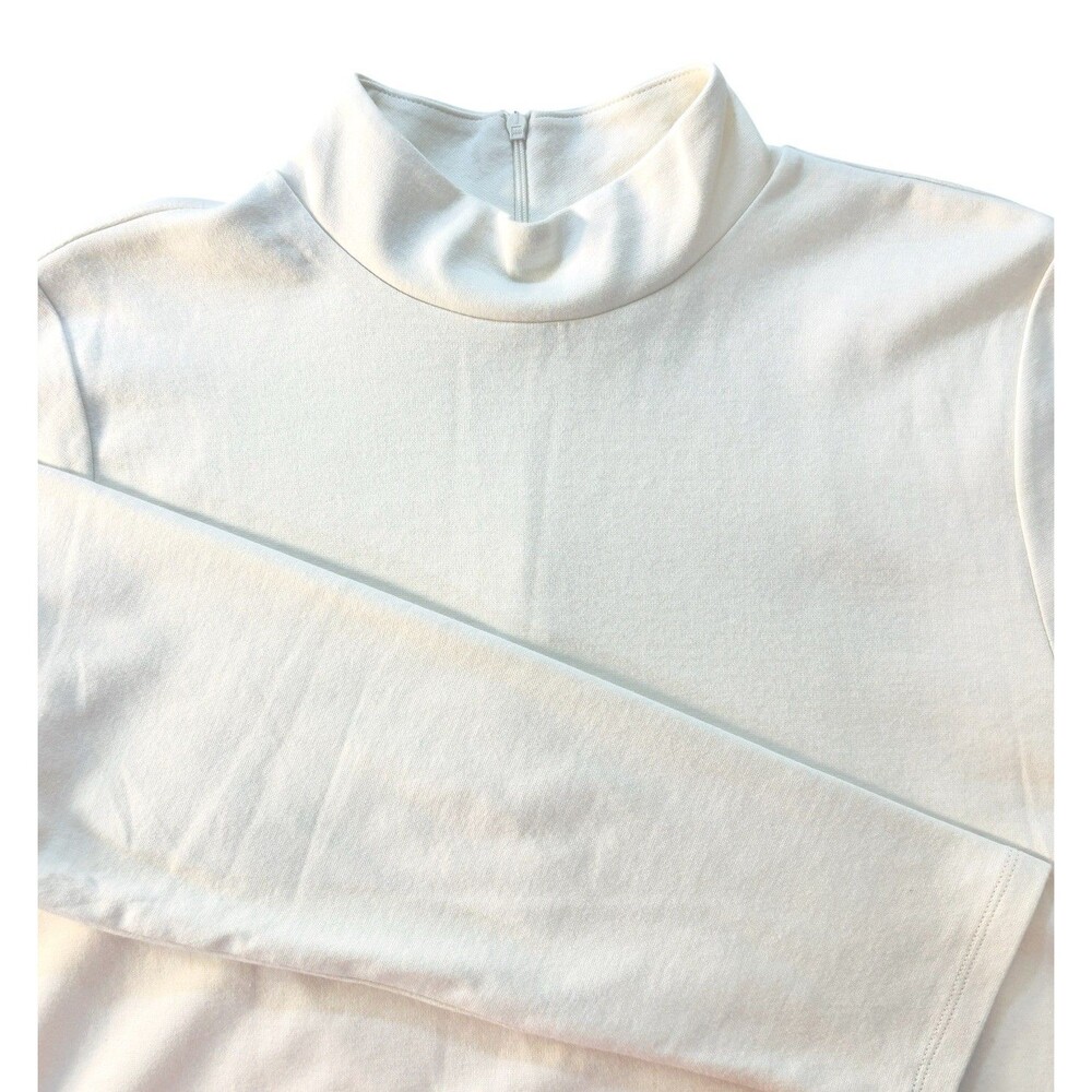 Talbots Women’s XL Ivory Cotton Blend Shirt Long Sleeves Back Zipper Mock Neck